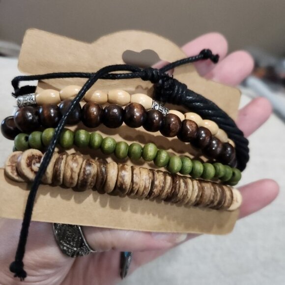 Nwt Womens Earth Tones Multicolor Beaded & Leather Bracelet Set - Picture 3 of 3